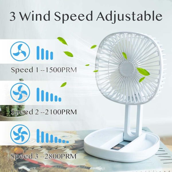Mini 2 In 1 Portable Fan With Led Light, Usb Rechargeable | 7 Inch Portable Travel Fan | Desk Fan 3 Speeds Folding Table Fan Quiet 185° Rotation Usb Plug-in