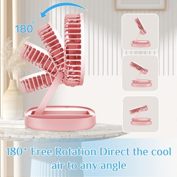 Mini 2 In 1 Portable Fan With Led Light, Usb Rechargeable | 7 Inch Portable Travel Fan | Desk Fan 3 Speeds Folding Table Fan Quiet 185° Rotation Usb Plug-in